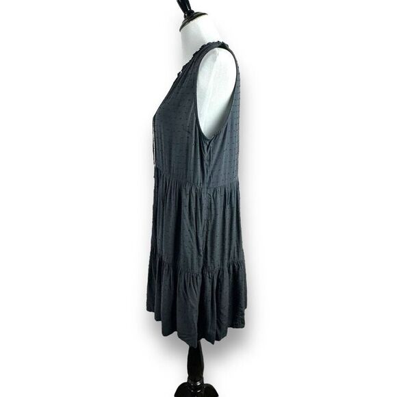 Old Navy Women's L Swiss Dot Sleeveless Swing Dress Gray Tiered With Pockets - Picture 2 of 11